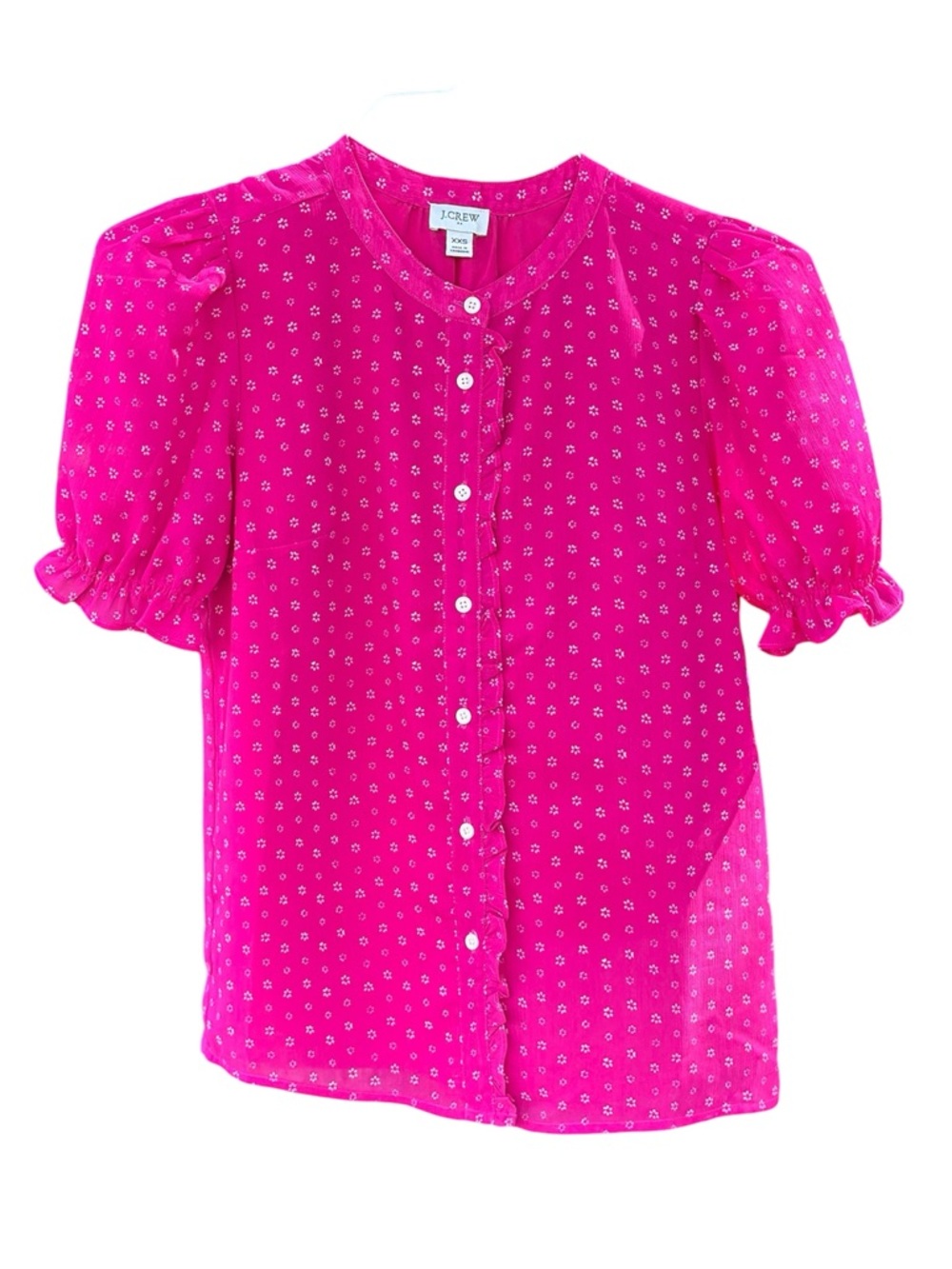 J. Crew Hot Pink Puff Sleeve Button-Front Blouse- Lined